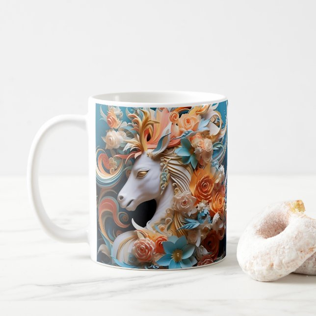 Mug Cheval et fleurs, Cadeau équestre, Équitation (Avec donut)