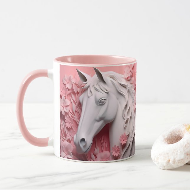 Mug Cheval et fleurs, Cadeau équestre, Équitation (Avec donut)