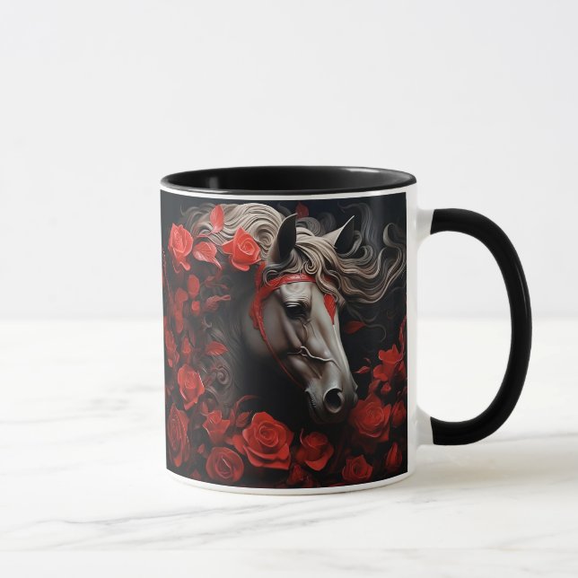 Mug Cheval et fleurs, Cadeau équestre, Équitation (Droite)