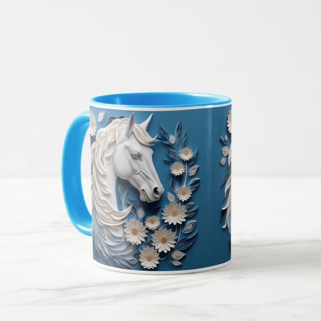 Mug Cheval et fleurs, Cadeau équestre, Équitation (Devant gauche)