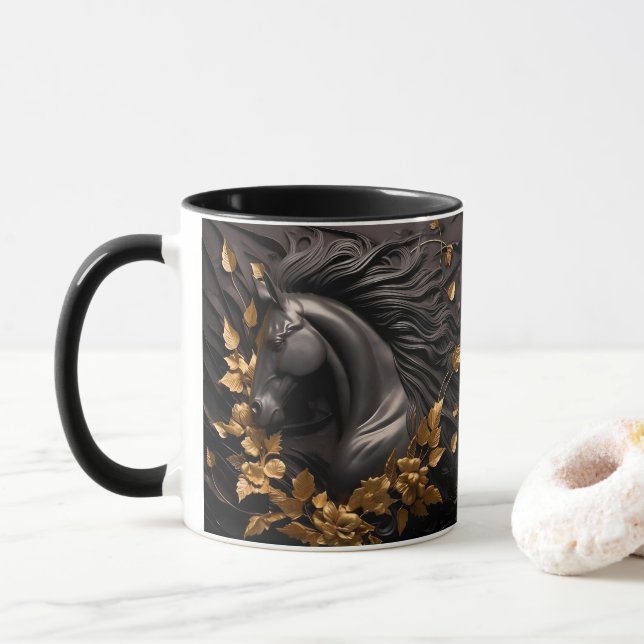 Mug Cheval et fleurs, Cadeau équestre, Équitation (Avec donut)
