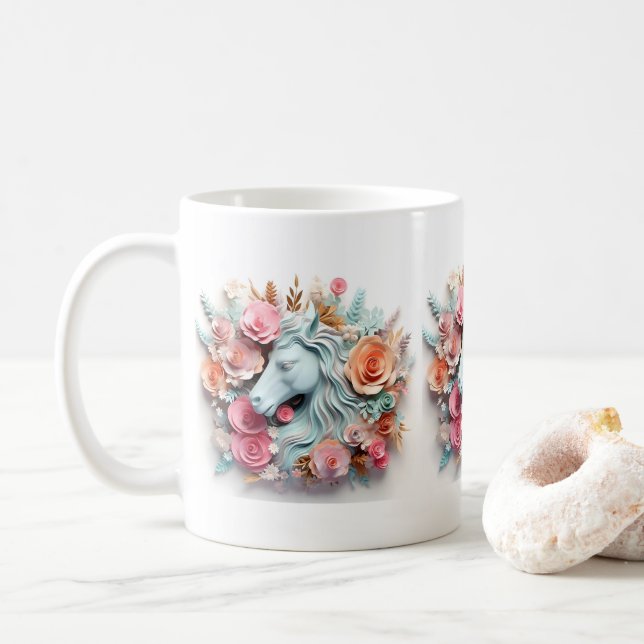 Mug Cheval et forêt, Cadeau équestre, Équitation (Avec donut)