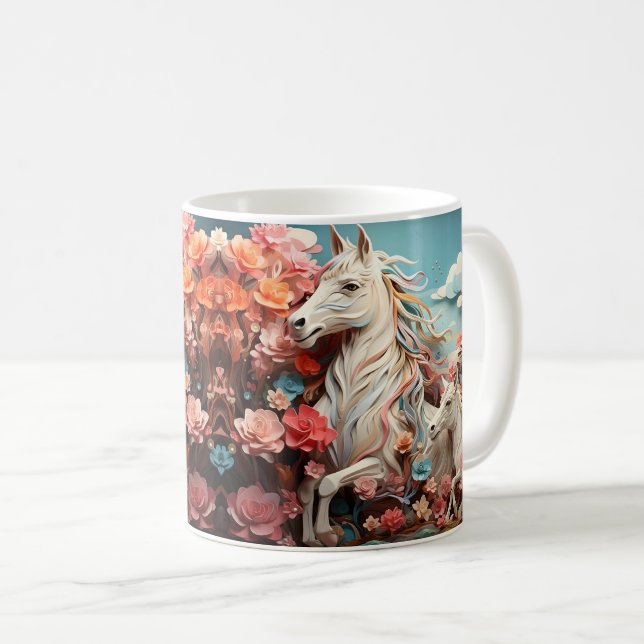 Mug Cheval et forêt, Cadeau équestre, Équitation (Devant droit)