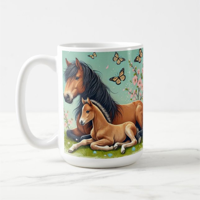 Mug Cheval et poulain se reposent dans un cadre de pri (Gauche)