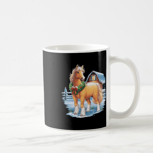 Mug Cheval Festif Avec Wreath Sur La Scène Neige (Droite)