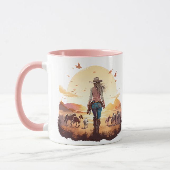 Mug Cheval fille Cowgirl cheval amoureux du désert cou (Gauche)