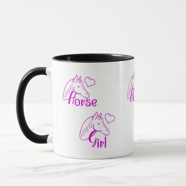 Mug Cheval fille en violet avec tête de cheval Police (Gauche)