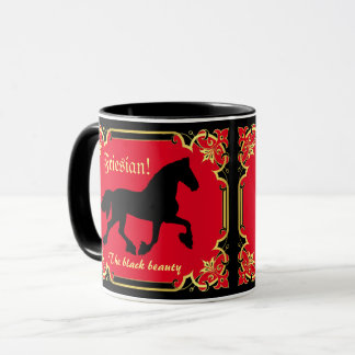 Mug Cheval friésien, silhouette/or/muqueuse noire/noir