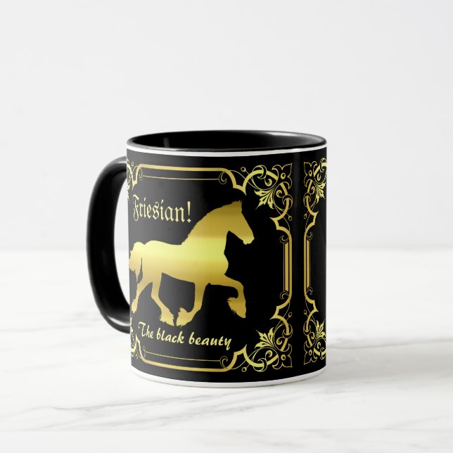 Mug Cheval friésien, silhouette/or/noir/noir (Devant gauche)