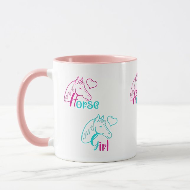 Mug Cheval Girl en rose et turquoise (Gauche)