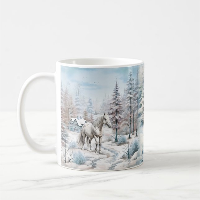 Mug Cheval hiver scène neige forêt Noël (Gauche)