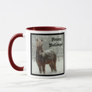 Mug Cheval islandais en hiver, photo Joyeuses Fêtes