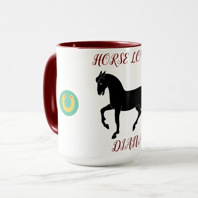 Mug Cheval Lover deux tonneaux avec nom personnalisé. (Devant gauche)