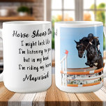 Mug Cheval Lover Equestrition Cadeau Funny Photo perso<br><div class="desc">Surprise papa cette Fête des pères avec cette super mignonne bosse de papa cheval. Cheval Show Papa ... J'ai peut-être l'air de vous écouter, mais dans ma tête, je monte à cheval. Personnalisez avec la photo préférée de Horse Dad du cheval. Cette tasse sera un favori des amateurs de chevaux...</div>