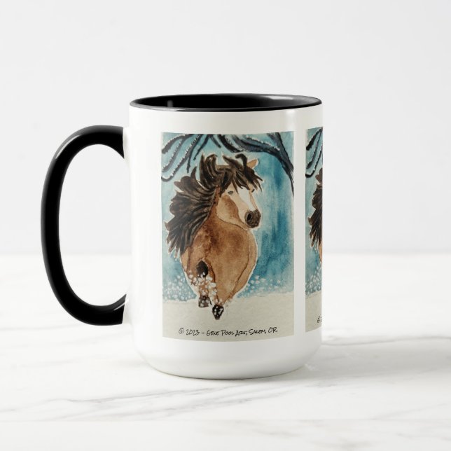 Mug Cheval miniature en Neige Aquarelle Art original (Gauche)