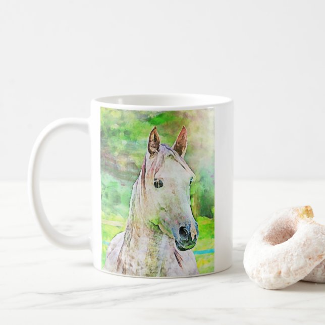 Mug Cheval monogramme personnalisé en aquarelle (Avec donut)