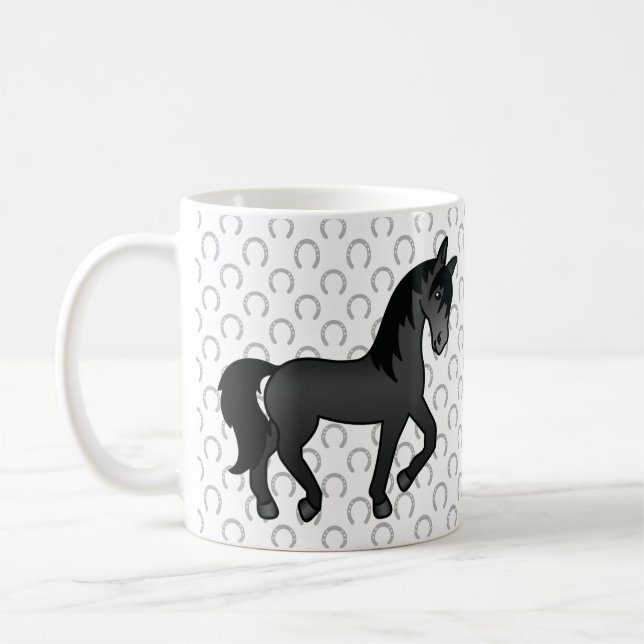 Mug Cheval Noir Mignon de Dessin Animé au Trot (Gauche)