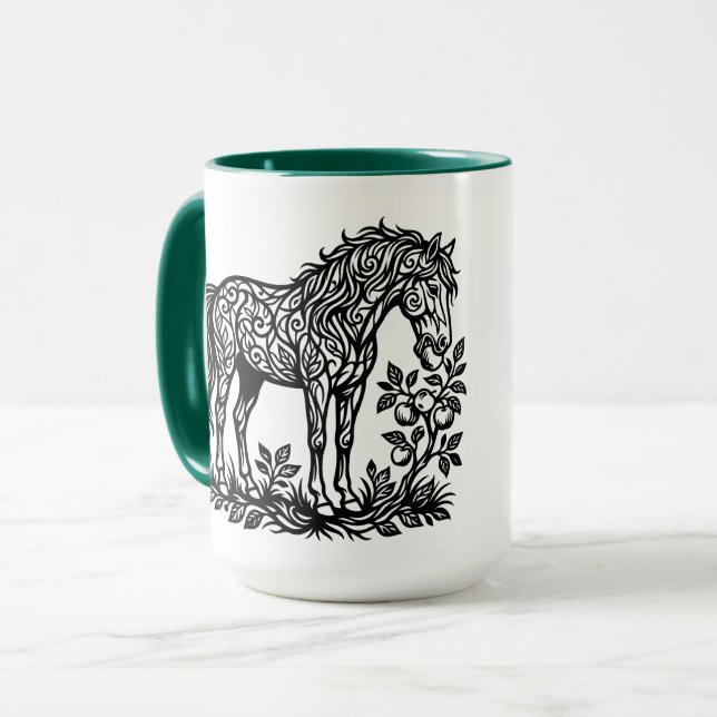 Mug Cheval Ornemental Mangeant des Pommes Silhouette F (Devant gauche)