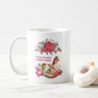 Cheval rocheux victorien et Poinsettia Noël