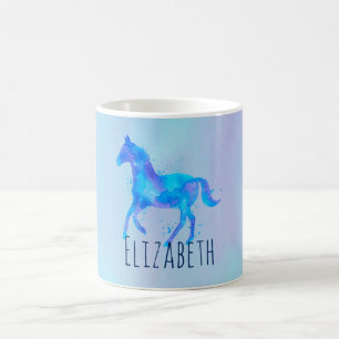 Mug Cheval sauvage en Aquarelle bleu et violet sur mes