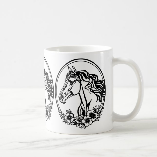 Mug Cheval tête avec fleurs (Droite)