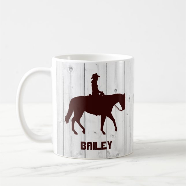 Mug Cheval Western Horseback Femme Bois Personnalisé (Gauche)