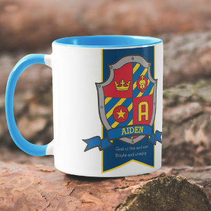Mug Chevalier Aiden bouclier rouge nom bleu signifiant