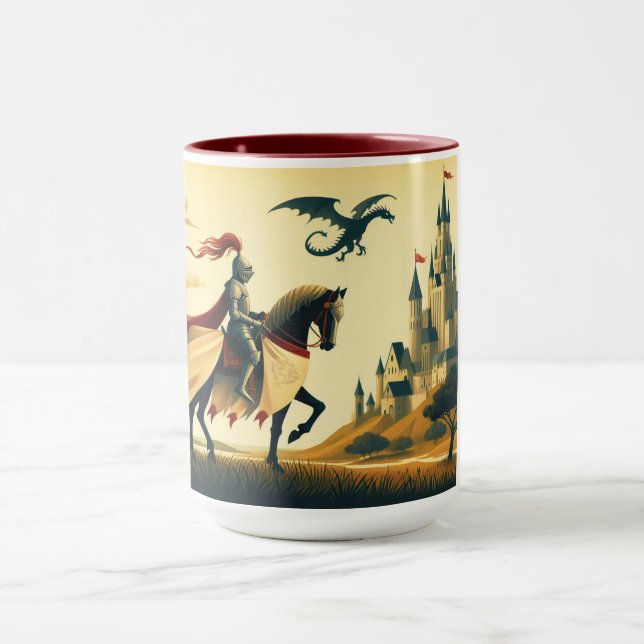 Mug Chevalier médiéval/dragon/château fantastique (Centre)