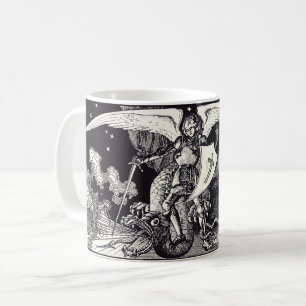 Mug Chevalier médiéval et dragon noir et blanc