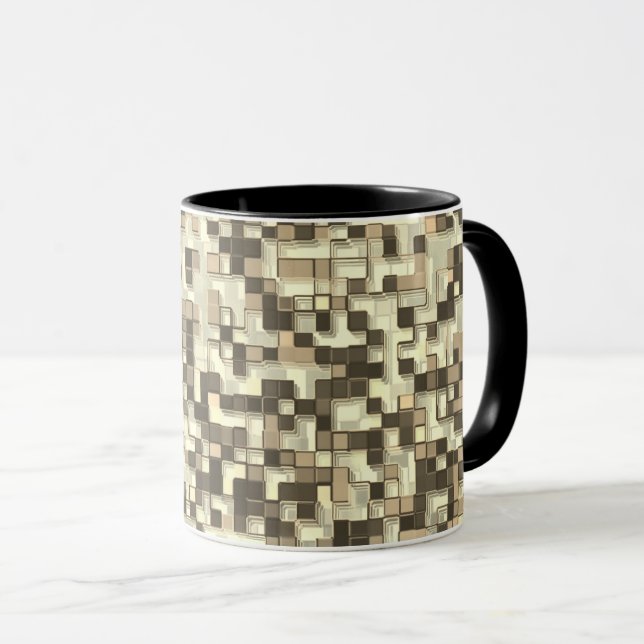 Mug Chevauchement de petits carrés dans les tons beige (Devant droit)