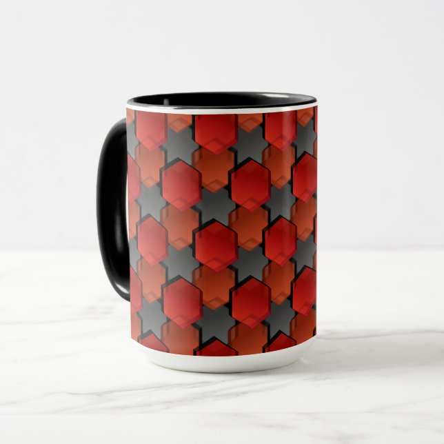 Mug Chevauchement d'hexagones rouges et "étoile grise" (Devant gauche)