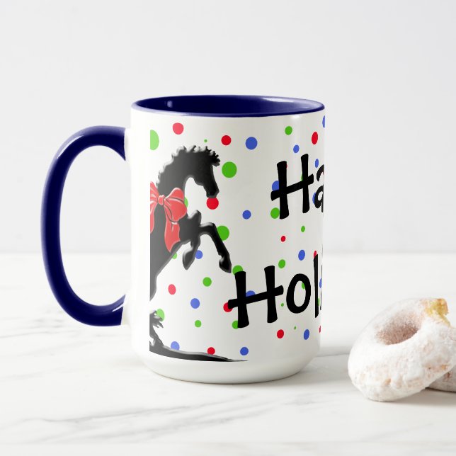 Mug Chevaux Coeur Pointe Polka (Vacances) (Avec donut)