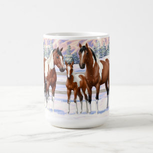 Mug Chevaux De Peinture De Baie Pinto En Neige D'Hiver