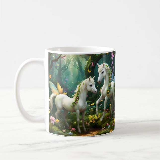 Mug Chevaux D'Imaginaire De Pixie Blanche Dans Le Jard (Gauche)