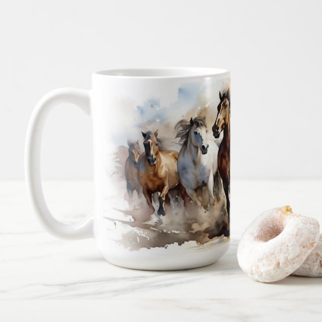 Mug Chevaux Mustang Sauvage Ouest équestre (Avec donut)