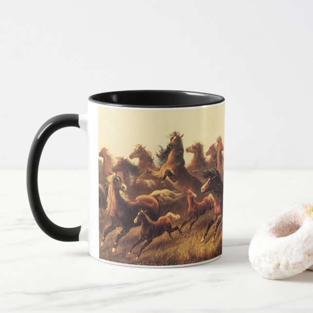 Mug Chevaux sauvages de course par James Walker (Avec donut)