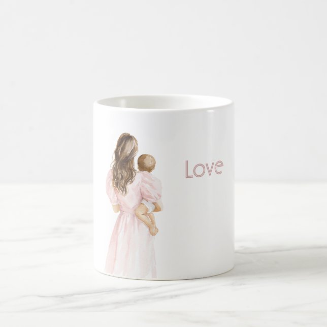 Mug Cheveux Bruns Robe Rose Amour (Centre)