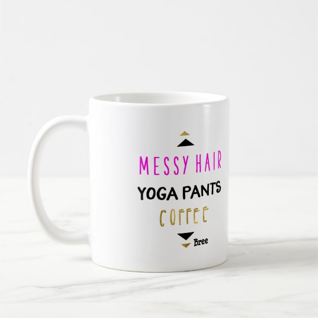Mug Cheveux Messy Yoga Pants Café Personnalisé Chic (Gauche)