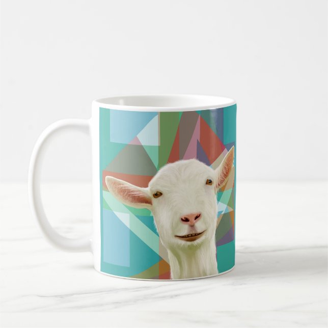 Mug Chèvre blanche colorée Arrière - plan géométrique (Gauche)