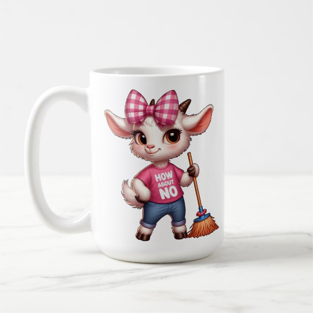 Mug Chèvre de dessin animé avec nœud et balai  (Gauche)