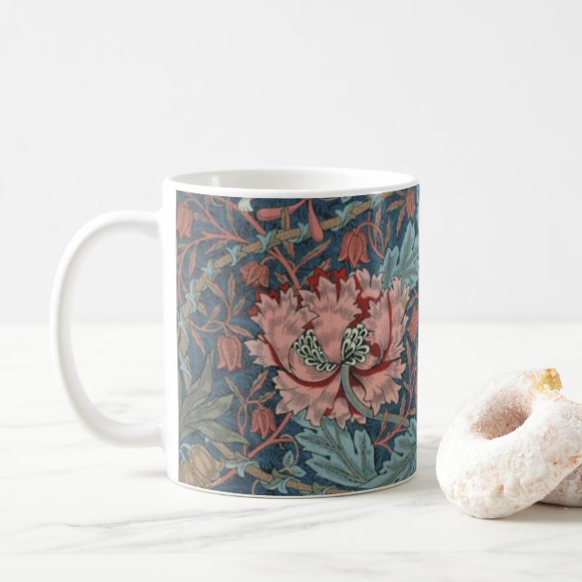 Mug Chèvrefeuille par William Morris, Art floral vinta (Avec donut)
