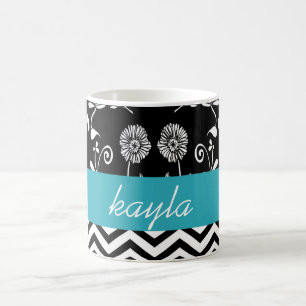 Mug Chevron et floral personnalisés sarcelle blanc et 