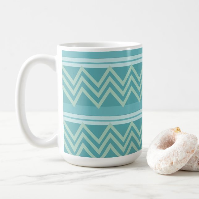 Mug Chevron géométrique bleu sarcelle vert  (Avec donut)