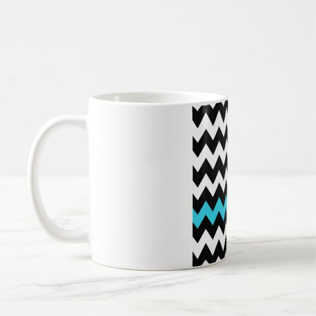 Mug Chevron Noir, Blanc & Aqua – Accent Zigzag Éclair (Gauche)