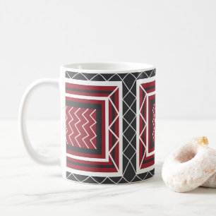 Mug Chevron rayé carré gris blanc rouge géométrique