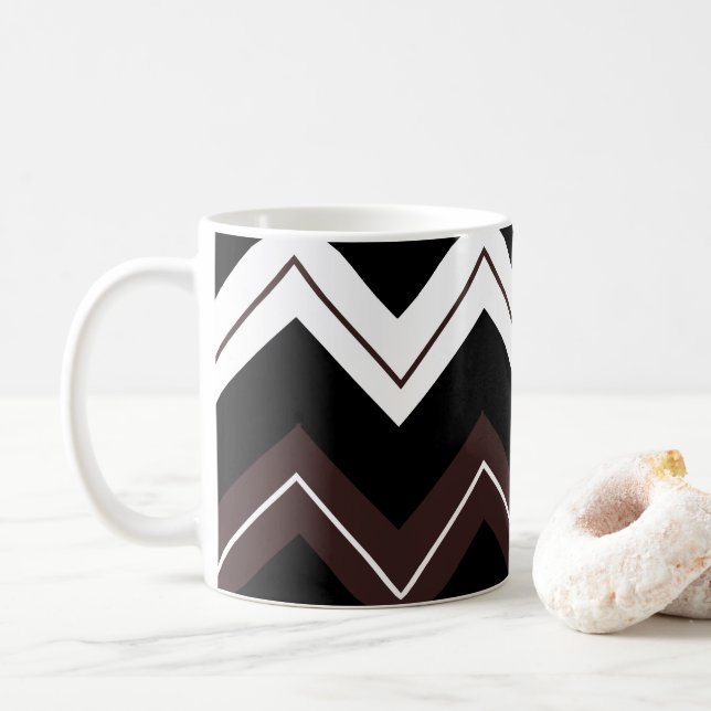 Mug Chevron rayé noir blanc marron  (Avec donut)