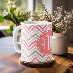 Mug Chevrons Sorbet avec trois monogrammes