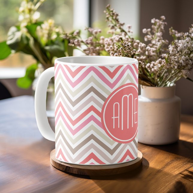 Mug Chevrons Sorbet avec trois monogrammes (Mug template with monogram)