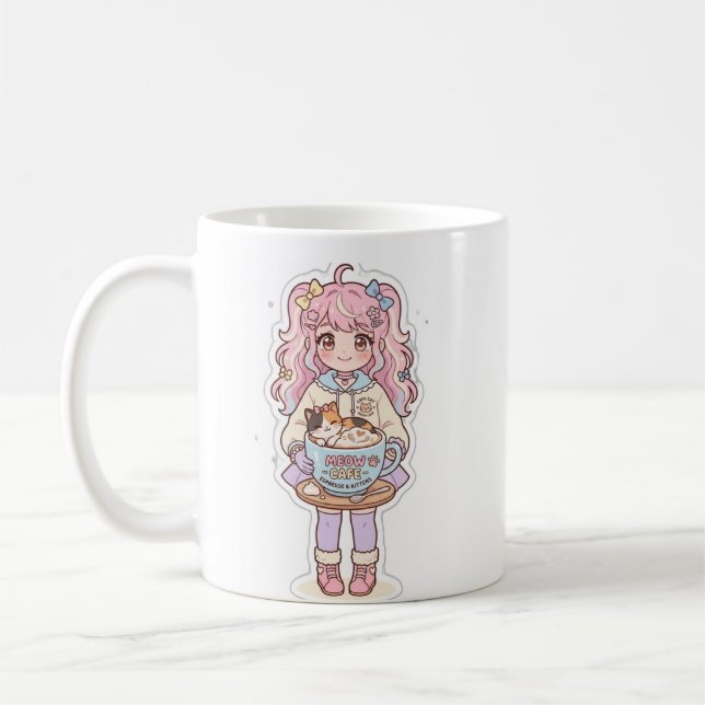 Mug Chibi Fille Anime Café Neko Kawaii (Gauche)