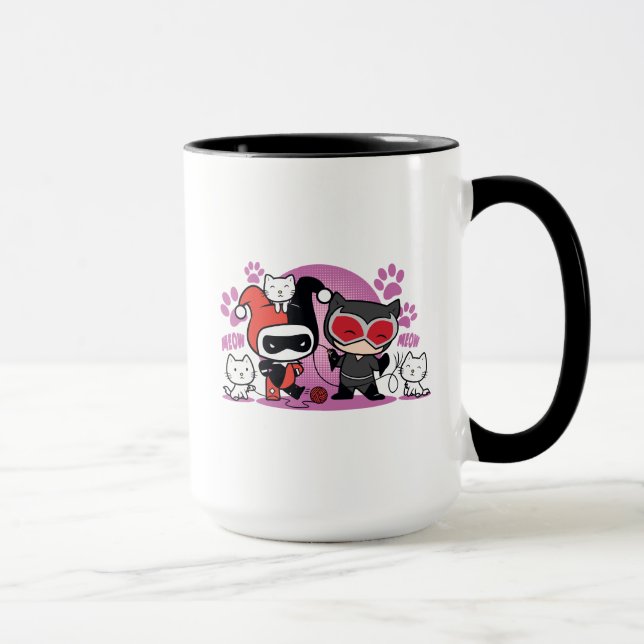 Mug Chibi Harley Quinn & Chibi Catwoman Avec Chats (Droite)
